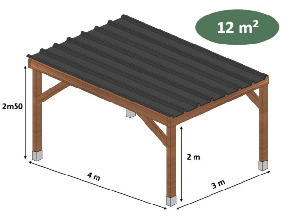 Carport en kit L.4,00 x l.3,00 x h.2,50 m
