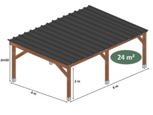 Carport en kit L.6,00 x l.4,00 x h.2,50 m
