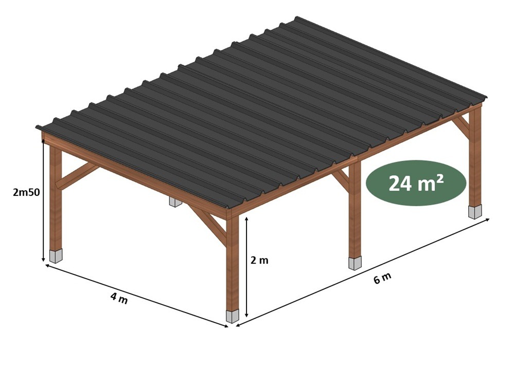 Carport en kit L.6,00 x l.4,00 x h.2,50 m – Image 1